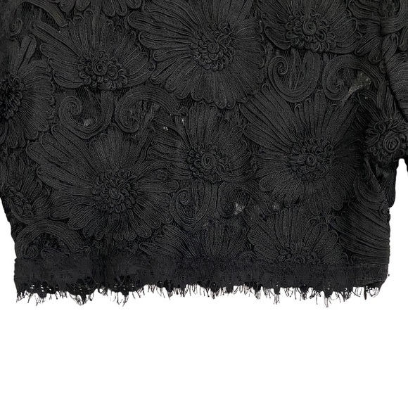 Sam Joy Black Sheer Crop Top with Floral Pattern over Mesh Design Size Large - Picture 6 of 8